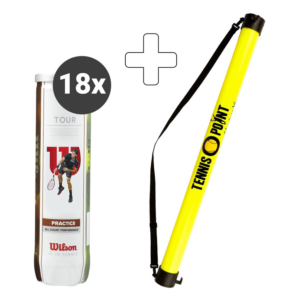 Wilson Tour Practice 18 Tubes De 4 + Ramasse Balles Forme Tube