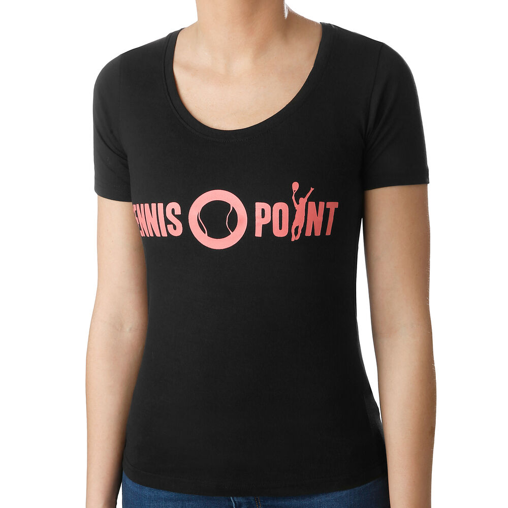 Tennis-Point Basic Cotton T-shirt Femmes - Noir , Abricot
