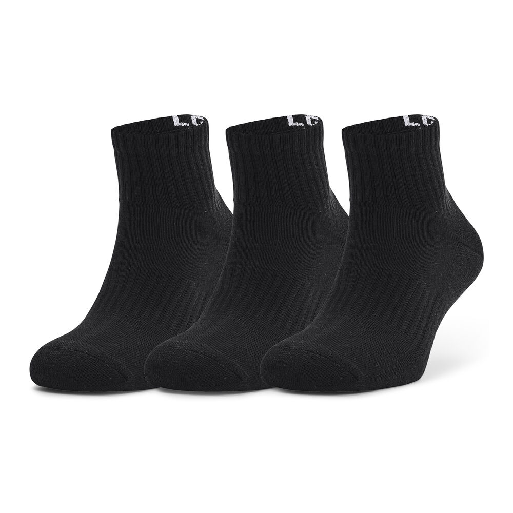Under Armour Core QTR Chaussettes De Sport Pack De 3 - Noir