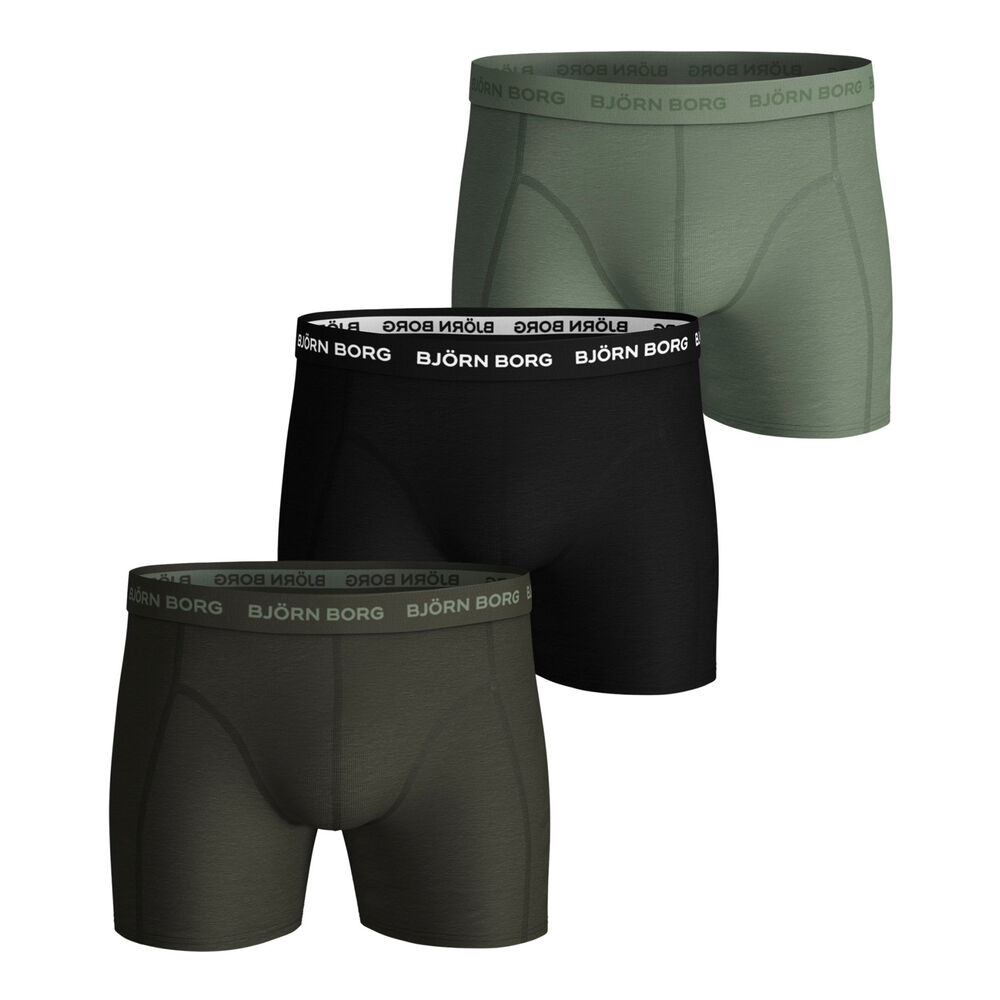 Björn Borg Seasonal Solid Sammy Caleçon Pack De 3 Hommes - Vert Olive , Noir