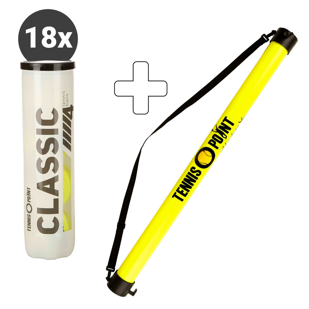 Tennis-Point Classic Tennisball 18 Tubes De 4 + Ramasse Balles Forme Tube