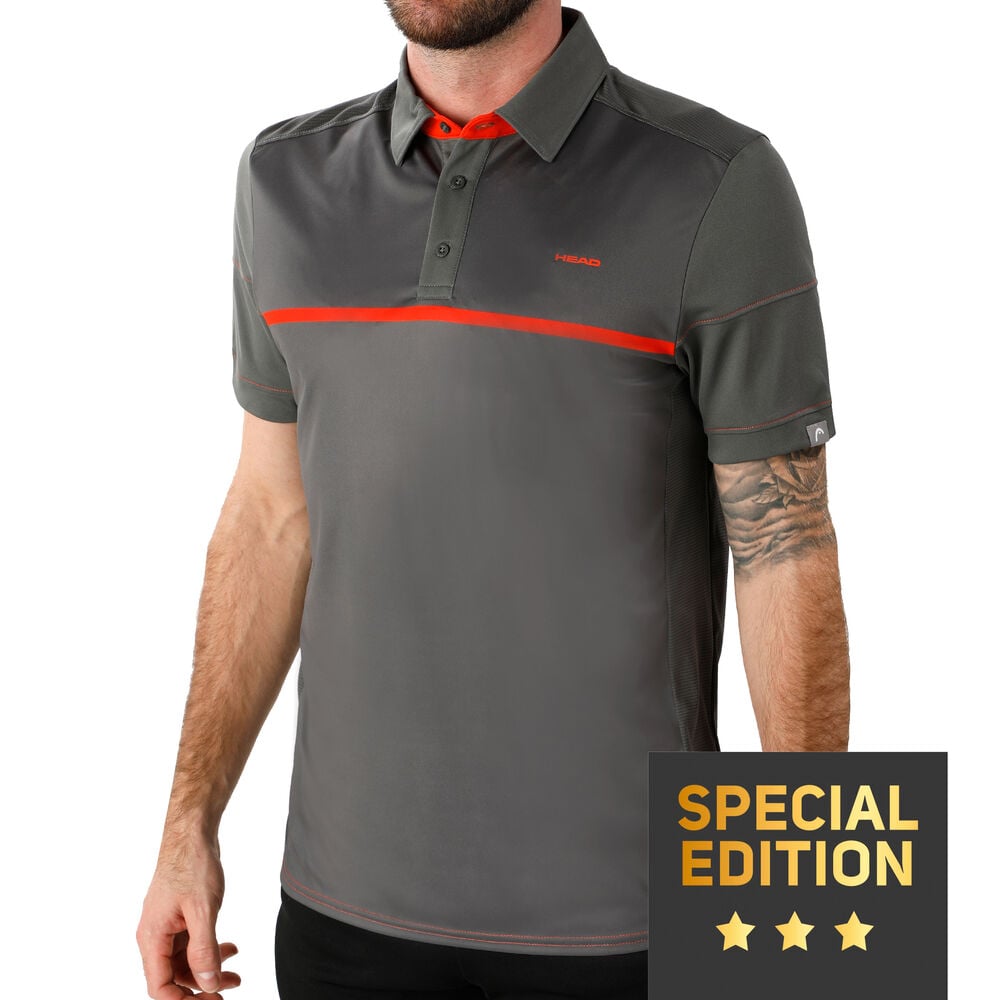 HEAD Radical Polo Edition Spéciale Hommes - Gris Foncé, Rouge Clair
