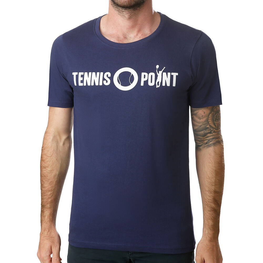 Tennis-Point Basic Cotton T-shirt Hommes - Bleu Foncé , Blanc