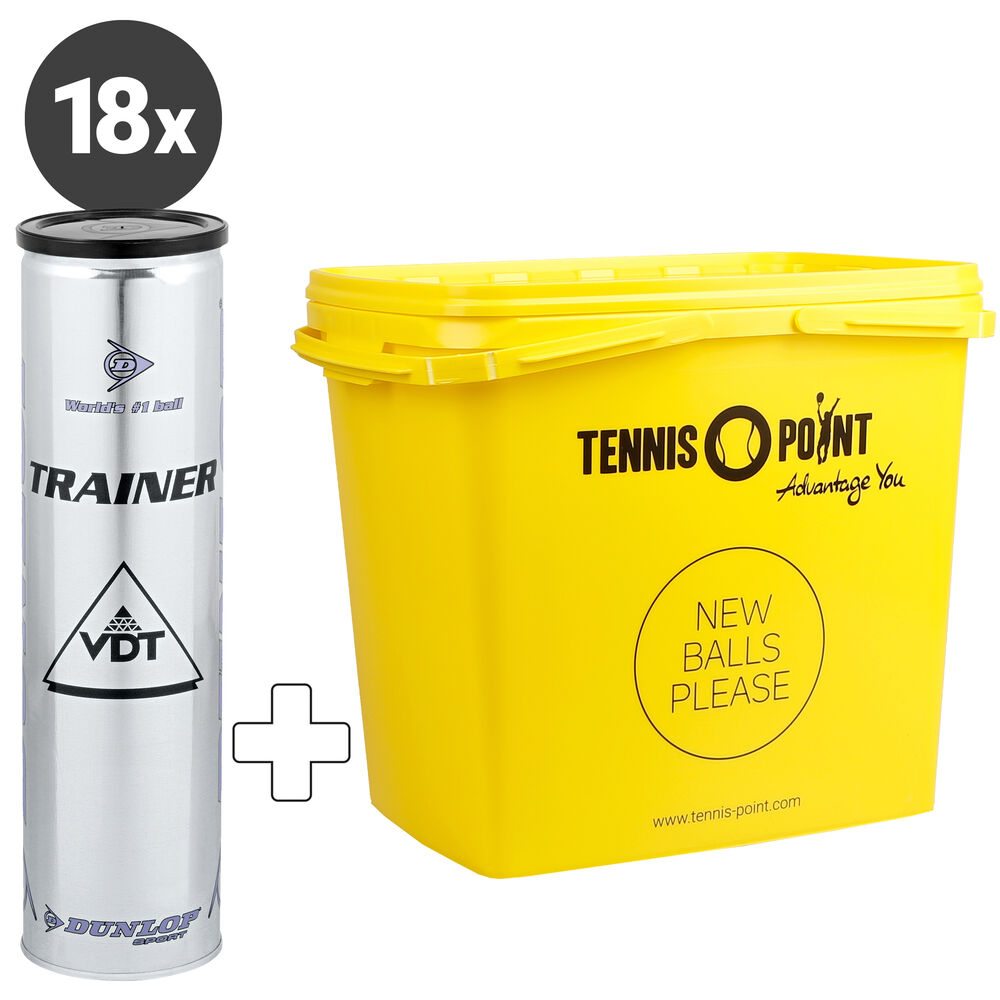 Dunlop Trainer 18 Tubes De 4 + Seau à Balles