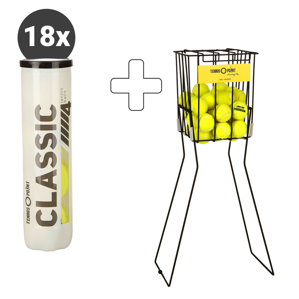 Tennis-Point Classic Tennisball 18 Tubes De 4 + Panier Ramasse Balles
