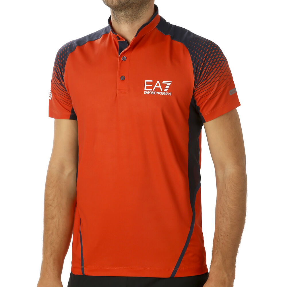 EA7 Maglia Polo Hommes - Orange , Bleu Foncé