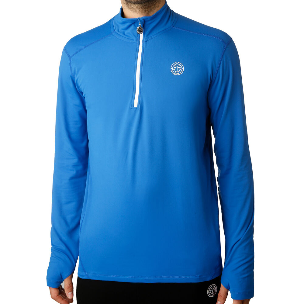 BIDI BADU Zac Tech Half Zip Haut Manches Longues Hommes - Bleu , Blanc