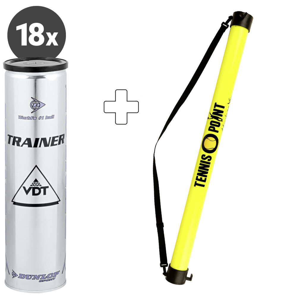 Dunlop Trainer 18 Tubes De 4 + Ramasse Balles Forme Tube