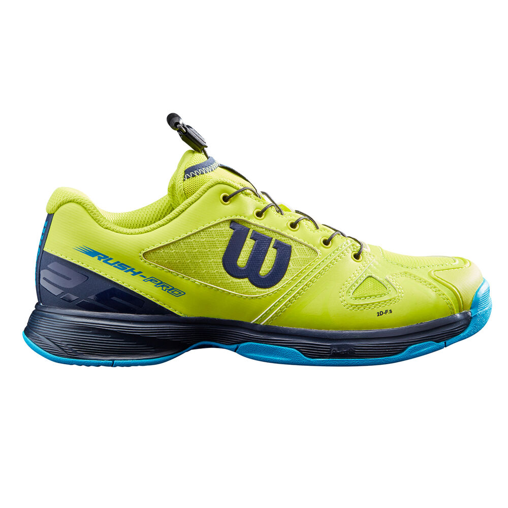 Wilson Kaos Pro QL Chaussures Toutes Surfaces Enfants - Jaune Lemon, Bleu Foncé