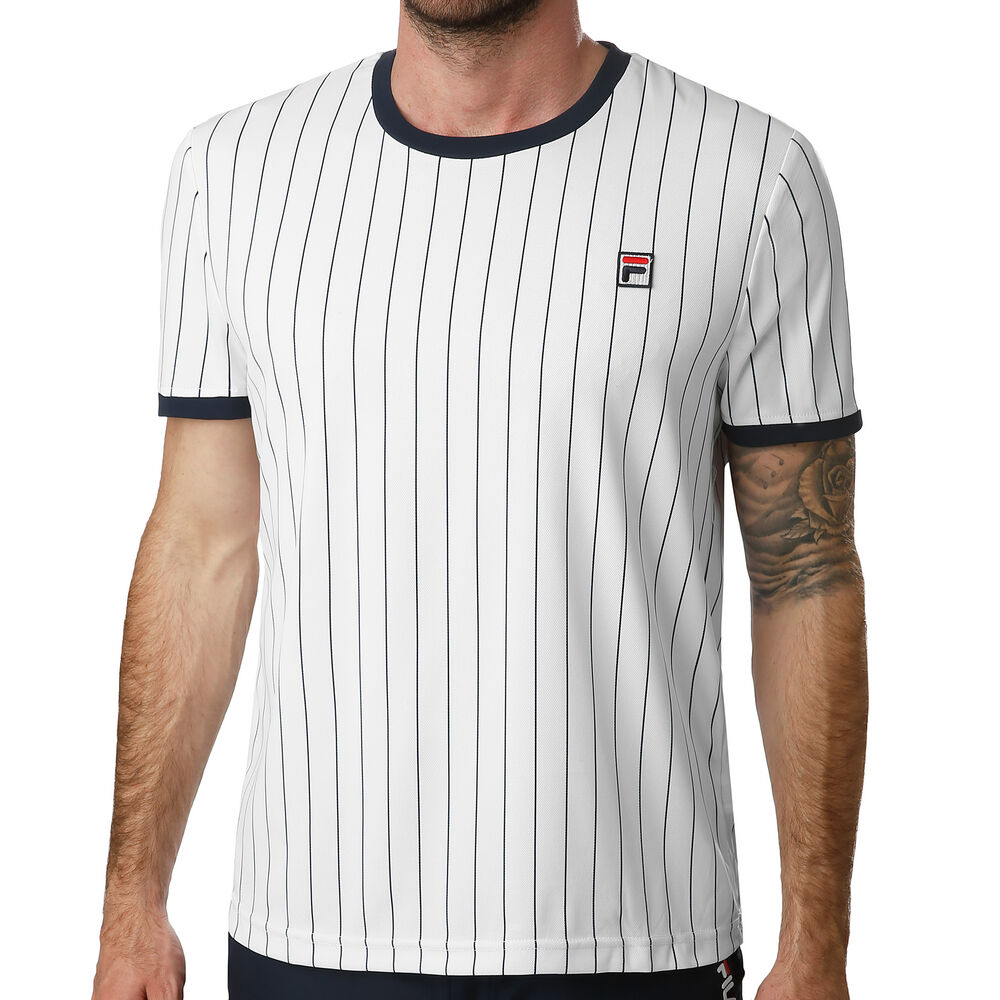 Fila Stripes T-shirt Hommes - Blanc , Bleu Foncé