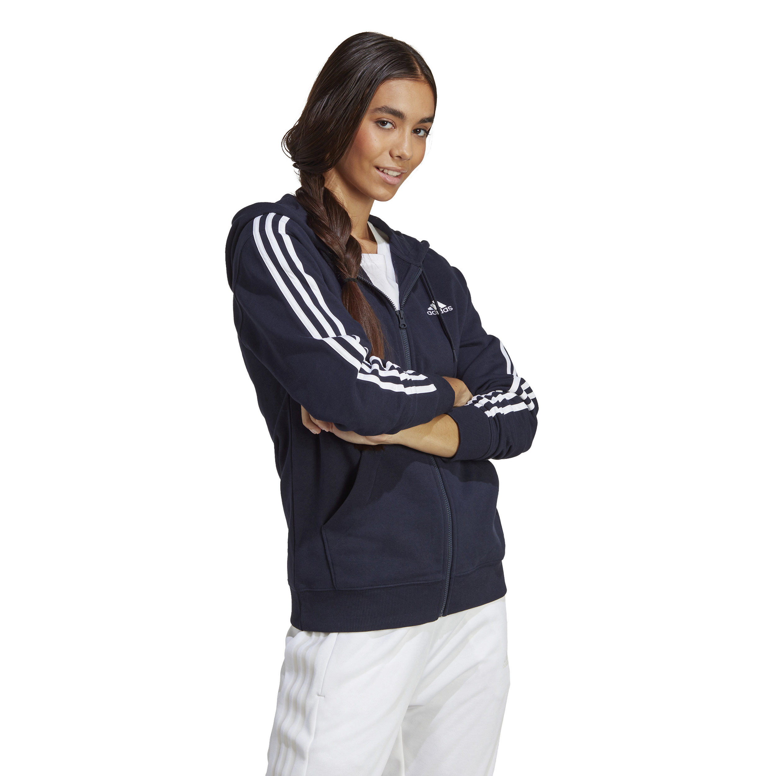Buy adidas 3 Stripes French Terry Gilet En Coton Femmes Bleu Fonce Blanc online Tennis Point FR