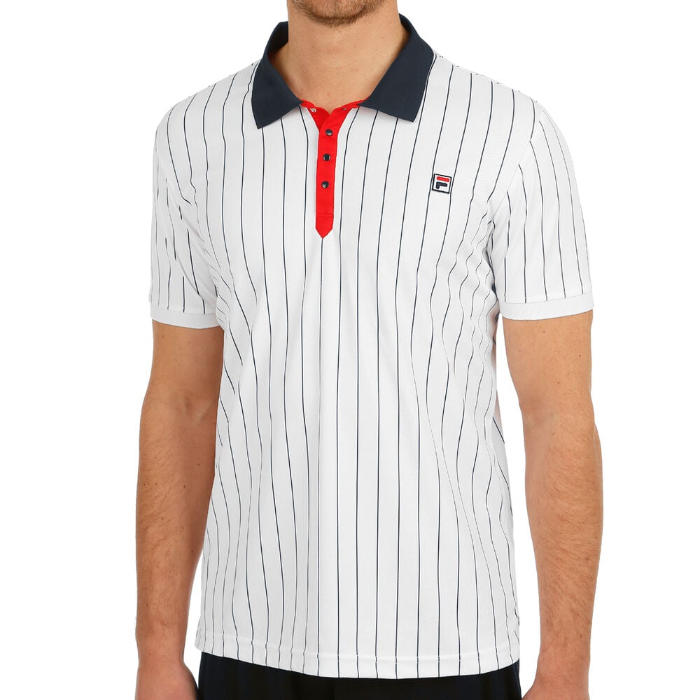 Fila Stripes Polo Hommes - Blanc , Bleu Foncé