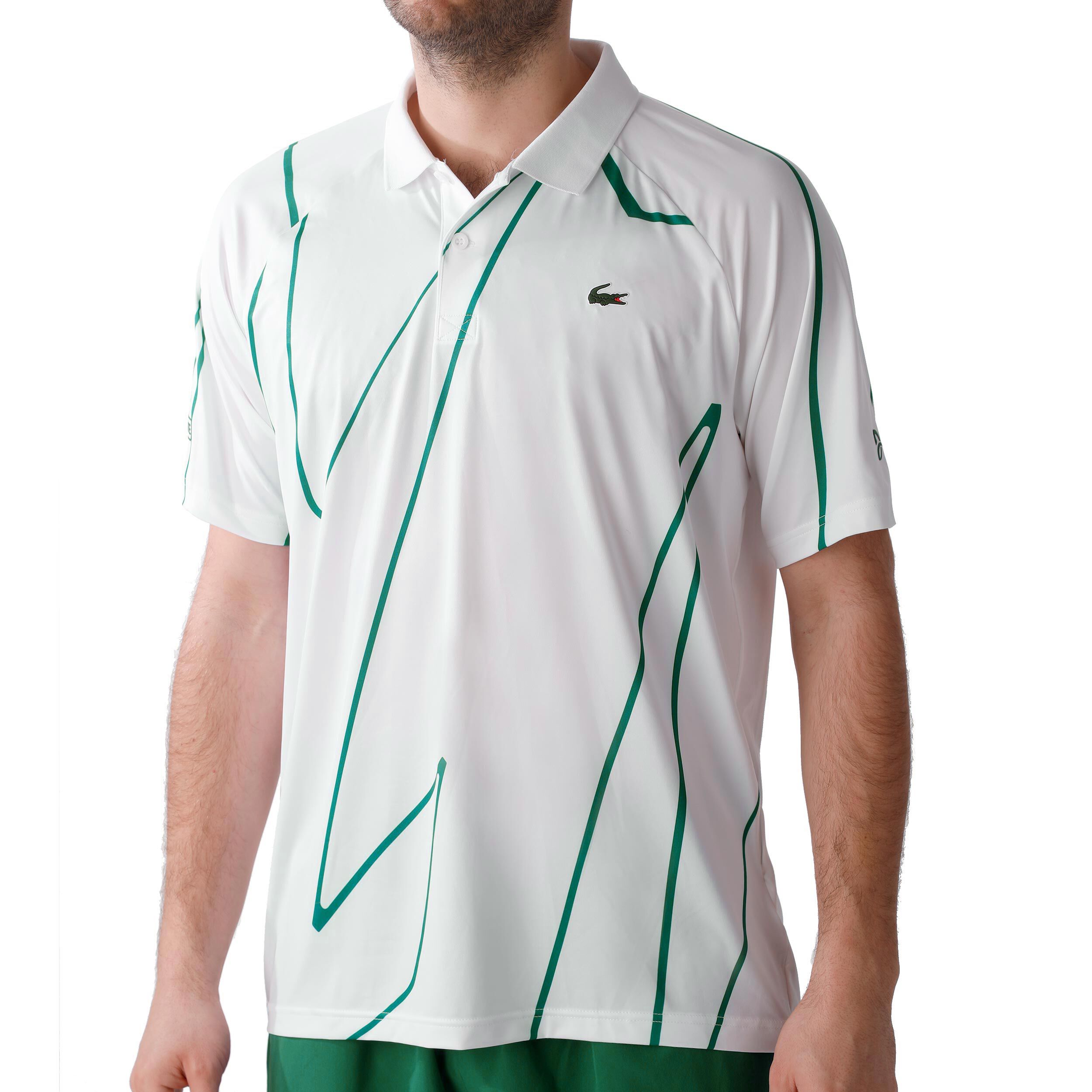 Novak Djokovic Polo Hommes Blanc Vert Fonce