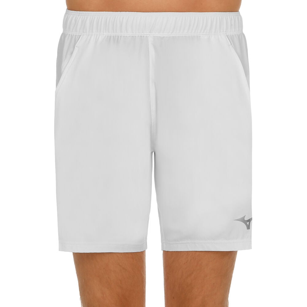 Mizuno Flex 8in Shorts Hommes - Blanc , Argent