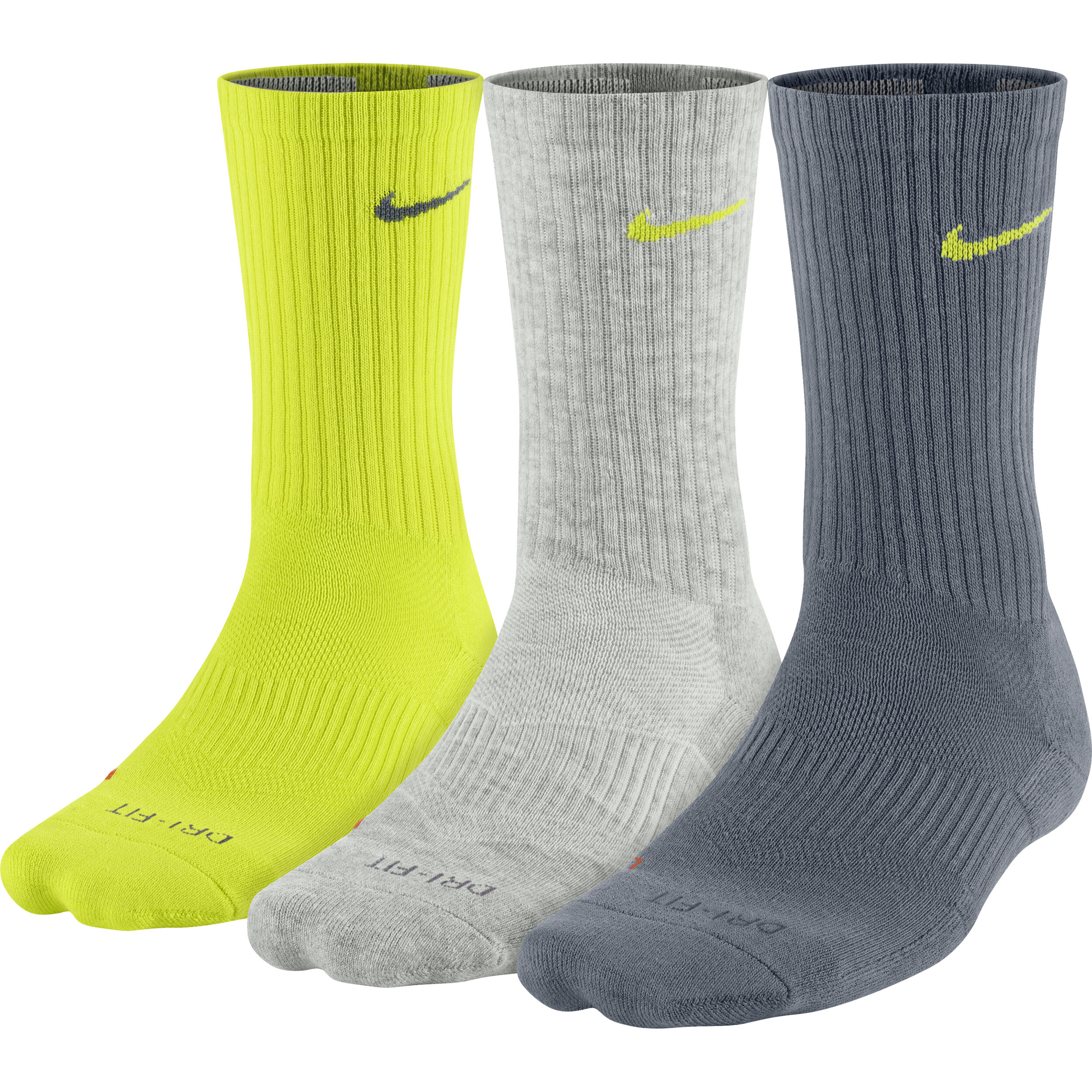 Buy Nike Dri Fit Cushion Crew Pack Chaussettes De Tennis Pack De 3 Jaune Gris Clair online Tennis Point FR
