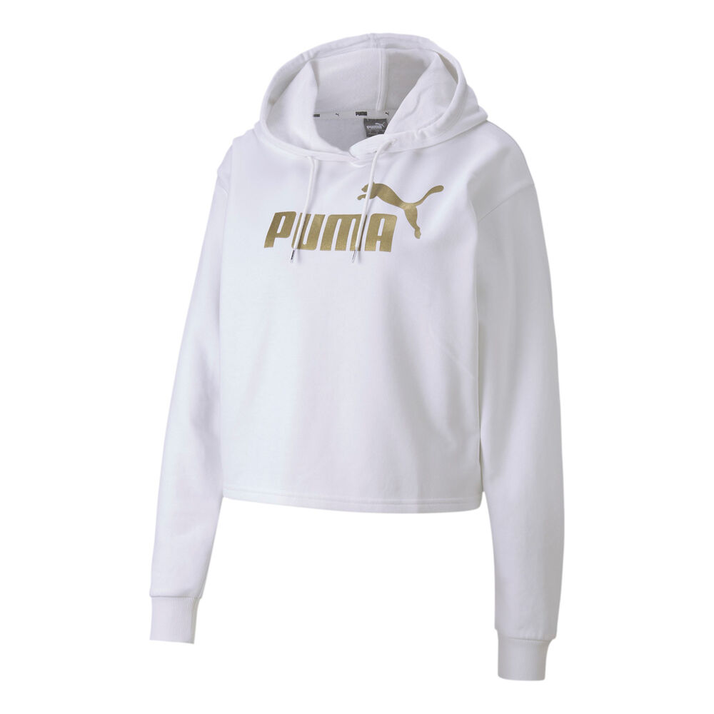 Puma Essential Metallic Cropped Sweat À Capuche Femmes - Blanc , Or