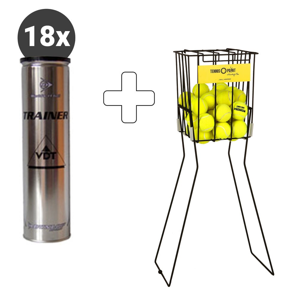 Dunlop Trainer 18 Tubes De 4 + Panier Ramasse Balles