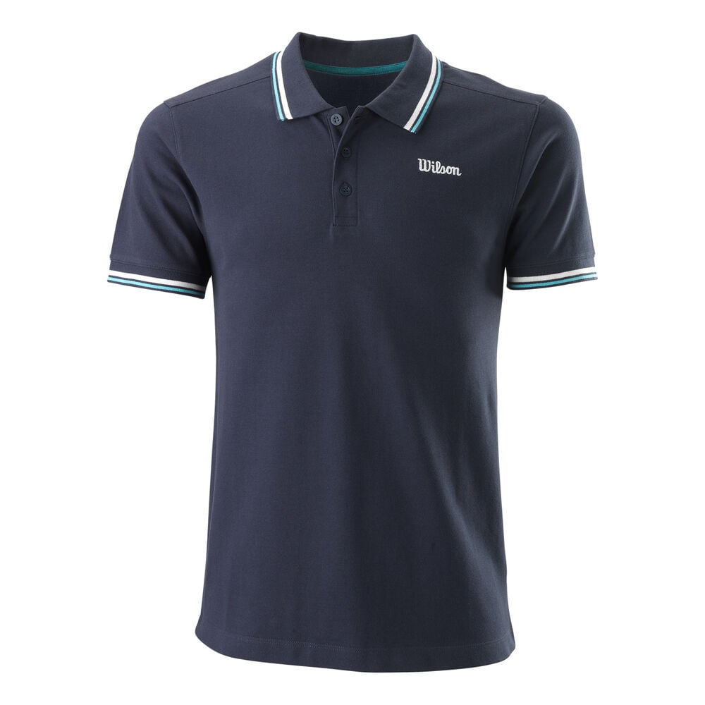 Wilson Chi CTN Pique Slimfit Polo Hommes - Bleu Foncé , Blanc
