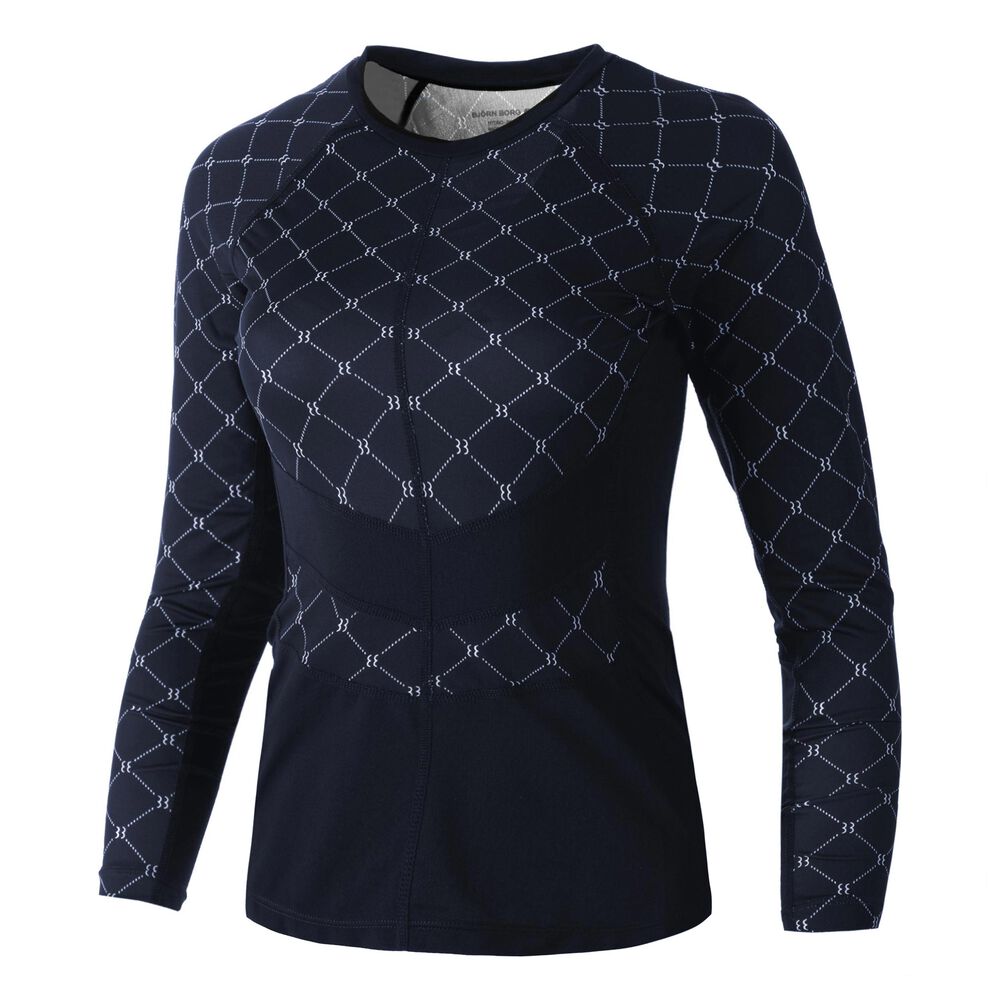 Björn Borg STHLM Slim Print Haut Manches Longues Femmes - Bleu Foncé , Noir