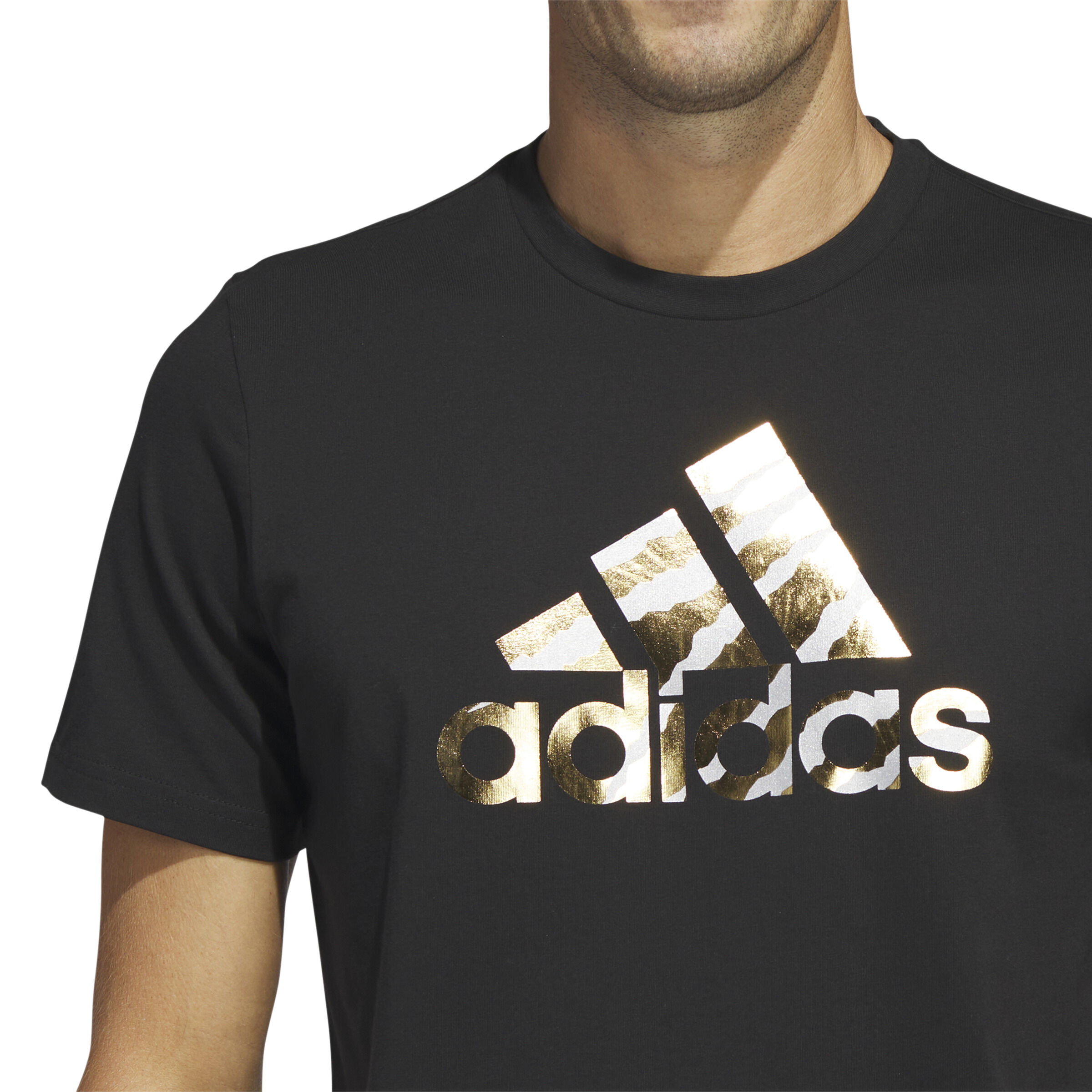 Power Logo Foil T shirt Hommes Noir Or