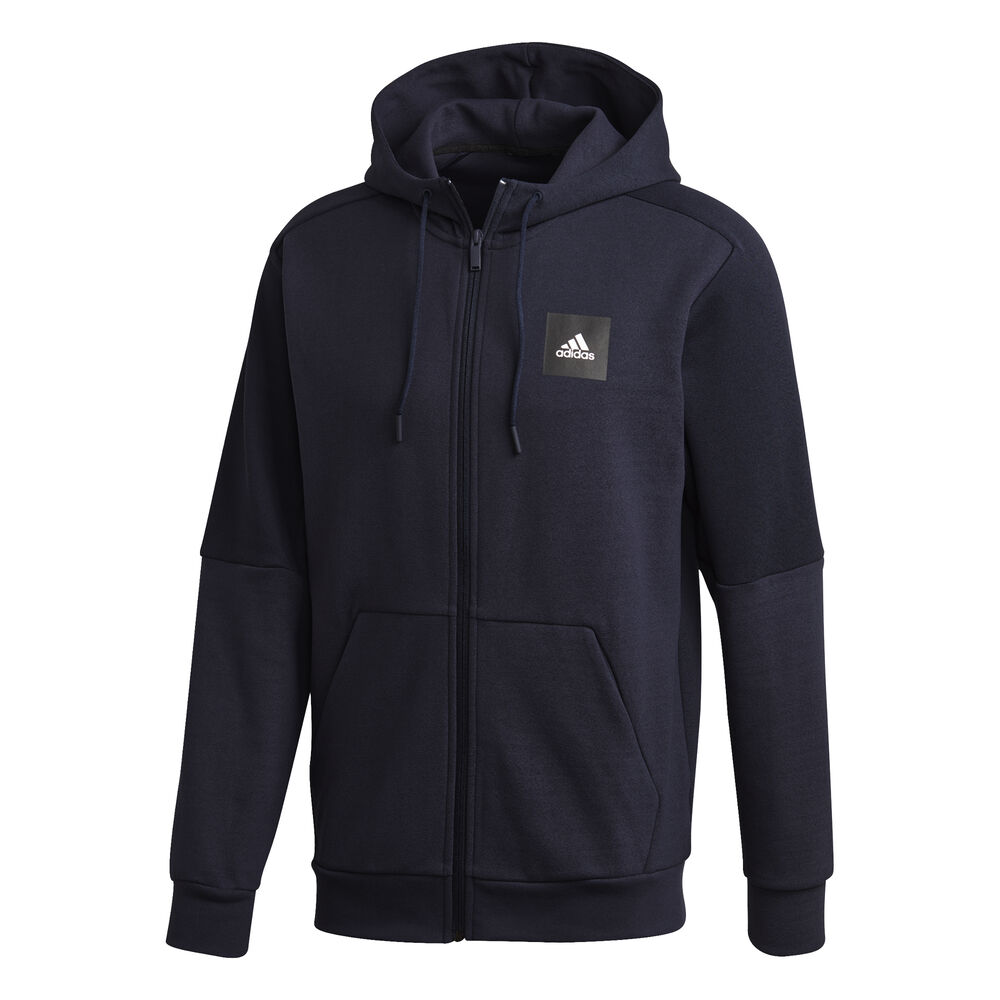 adidas Must Have Full-Zip Hooded Gilet En Coton Hommes - Bleu Foncé , Noir